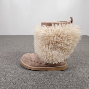 UGG Boots Womens Size 10 Beige Suede Shearling Fur Mid Calf Y2K Winter Shoes